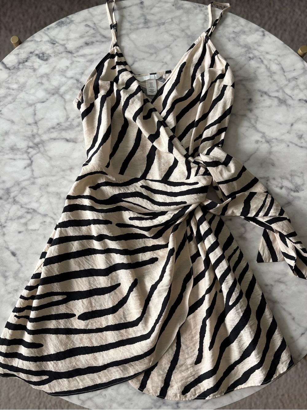 H&M Beige and Black Zebra-Print Mini Wrap Dress